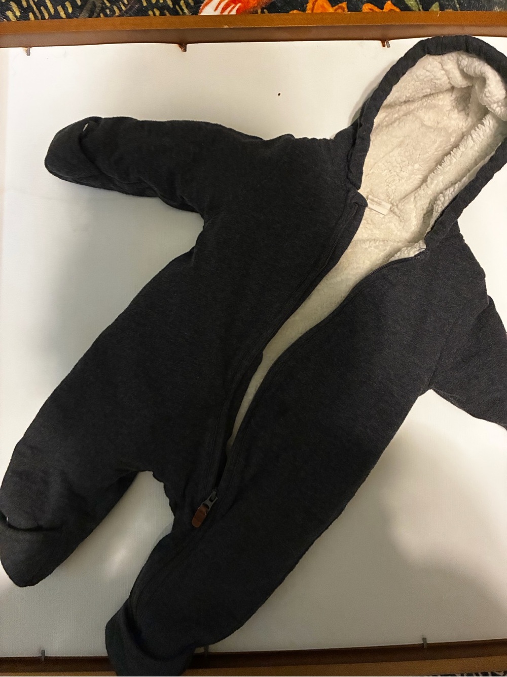 H&M Charcoal Gray Hooded Sherpa-Lined Baby One-Piece